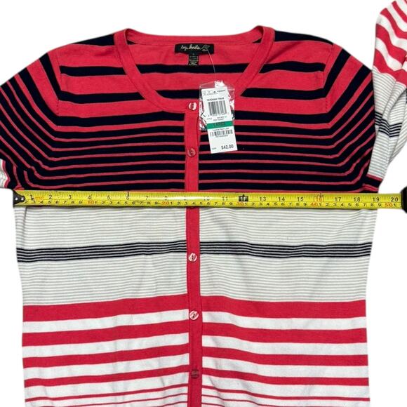 Top Knits Macy's Pink Rosy Sunset Striped Cardigan Sweater Size Large - Picture 3 of 4